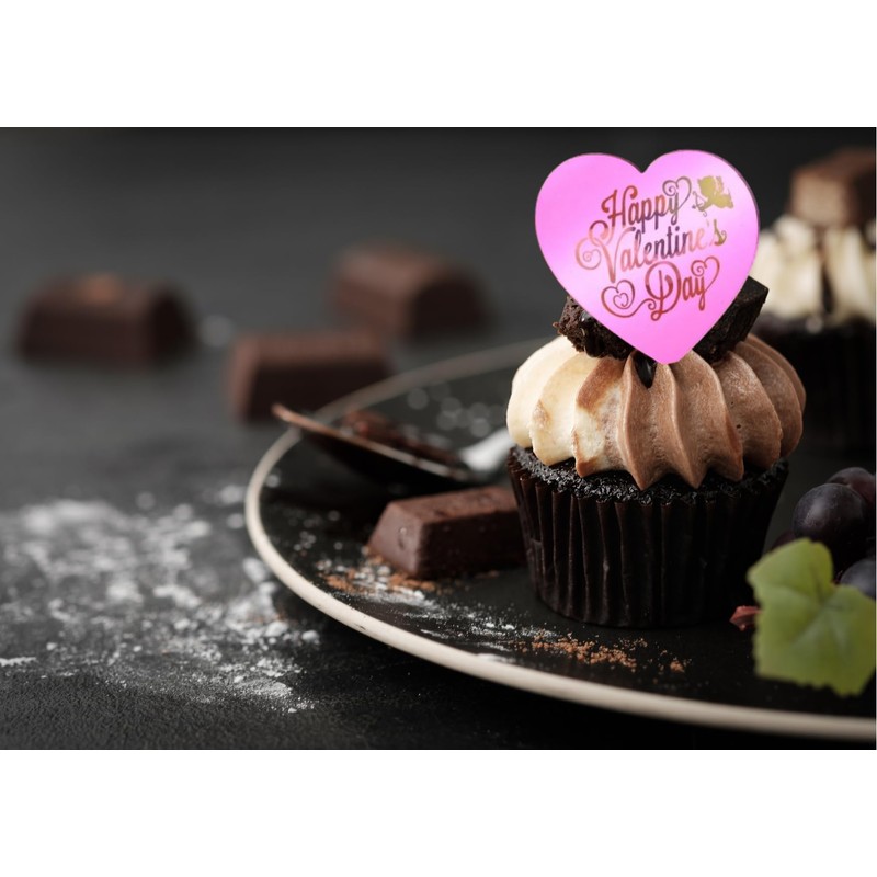 6x Valentine's Day Acrylic Cupcake Toppers Heart shaped Tags Valentines