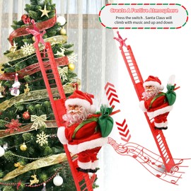 Qintora Climbing Santa Claus on Ladder, Electric Climbing Santa Claus, Santa Claus on the Ladder, Christmas Decoration with Music Toy for Christmas Tree, Windows, Walls, Garden
