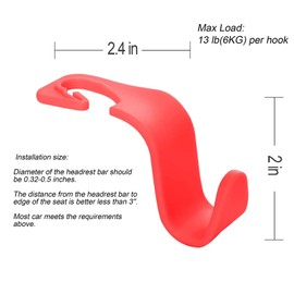 Alyphyly Car Seat Headrest Hook 4 Pack Hanger Storage Organizer Universal for Handbag Purse Coat Universal fit Vehicle Car Red with Clip