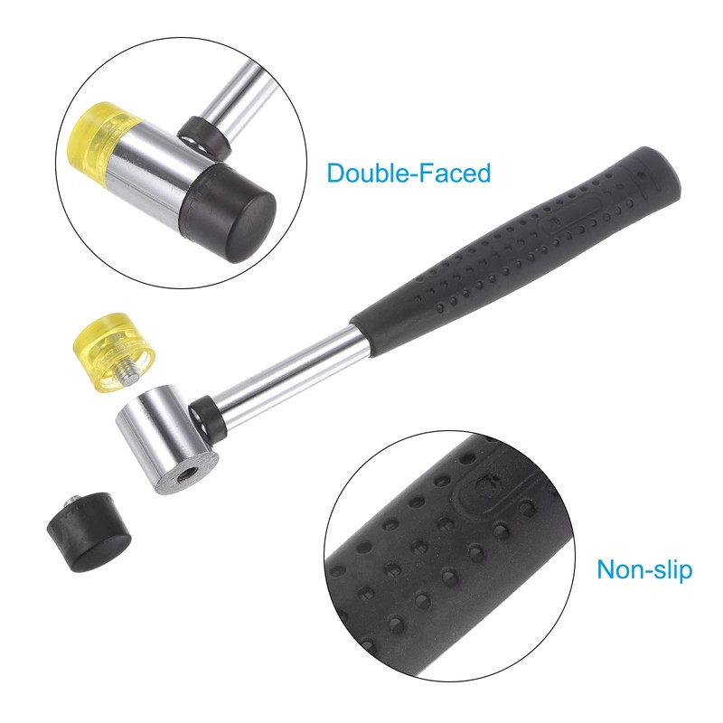 sourcing map Hammer Mallet Double-Faced Metal 23mm Non-Slip Grip Rubber