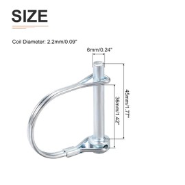 DTGN 6mm x 45mm (DXL) Shaft Locking Pin - 5Pack - Good for Farm Trailers Lawn - Carbon Steel Round Trailer Coupler Pin - Silver Tone