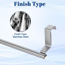 Pack of 2 Stainless Steel Towel Racks, Tea Towel Holder without Kitchen with Hooks, Towel Rail for Bathroom Wall Mounting, Robust Removable Towels Racks, for Hanging No Drilling (Silver)