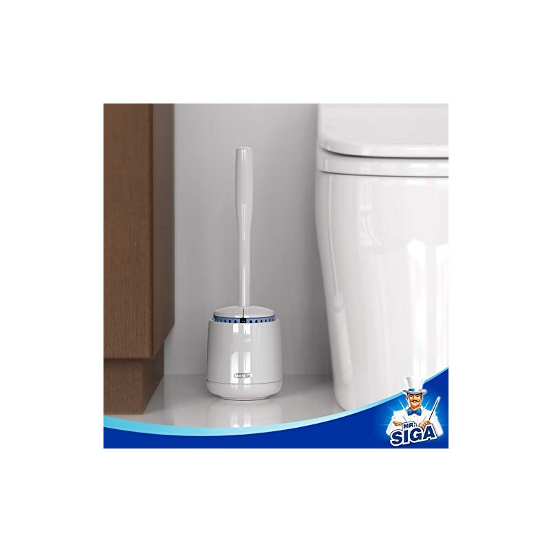 MR.SIGA Cepillo para Inodoro con Soporte, Mango Largo, Blanco, Paquete