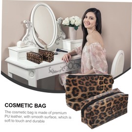 Mikinona 2pcs Leopard Print Cosmetic Bags Toiletry Organizer Travel Makeup Pouch Portable Toiletry Bag