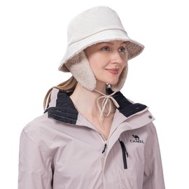 ZffXH Rain Hats for Women, Beige Winter Warm Cloche Bucket Hat, Polar Fleece Waterproof 1920s Vintage Cap Ear Flaps Neck Cover for Women Ladies Wide Brim Rain, Bucket Hat