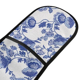 susiyo Double Oven Mitts Beautiful Blue Flowers Chinoiserie Style Heat Resistant Oven Glove Extra Long Potholder for Kitchen Cooking Baking BBQ Microwave Handling Hots and Pans, 35x7 Inch