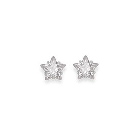 Sterling Silver Cubic Zirconia Star Stud Earrings - SIZE: TINY 4mm Hearts Gift Boxed 5760CZ