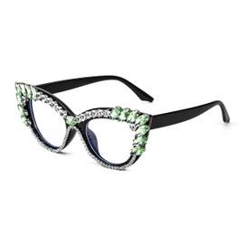 FEISEDY Rhinestone Crystal Women's Blue Light Blocking Glasses Vintage Cat Eyes Sparkling Anti Fatigue Glasses B4153