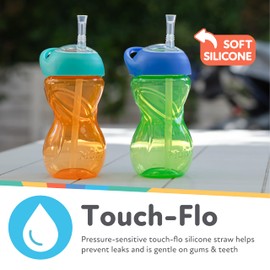 Nuby No-Spill Clik-It Flexi Straw Sippy Cup with Easy Grip - (2-Pack) 10 oz - Baby Sippy Cup for 6+ Month Old - Orange/Green