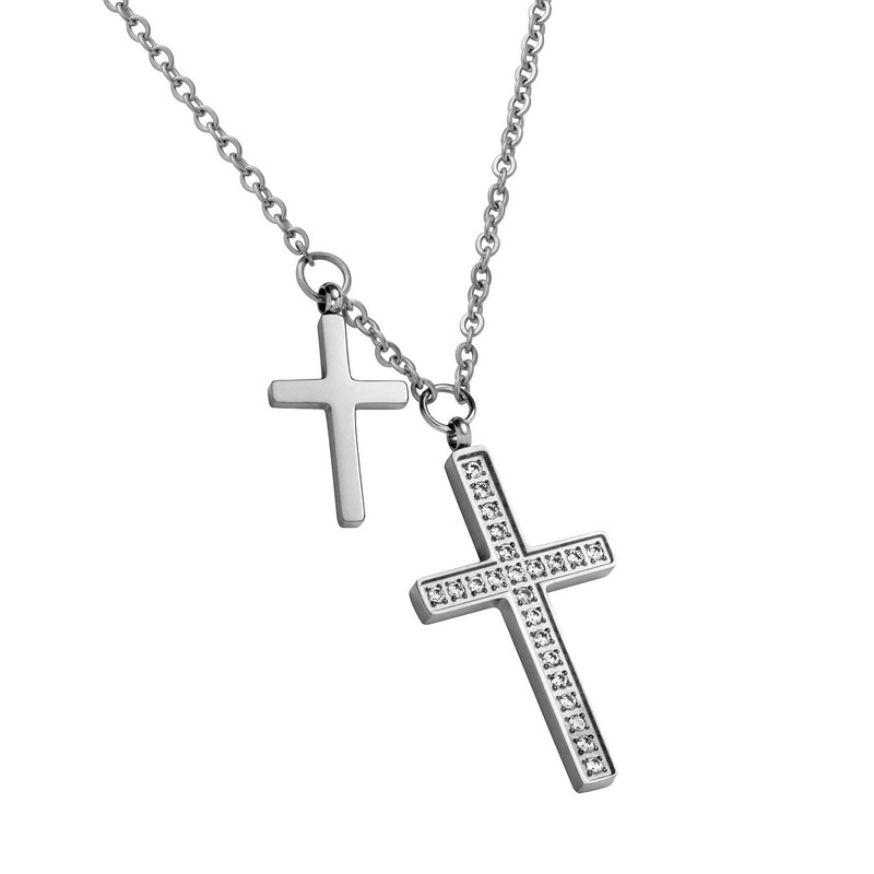 Kistanio Women's Necklace with Cross Pendant Double Cross, silver, Classic