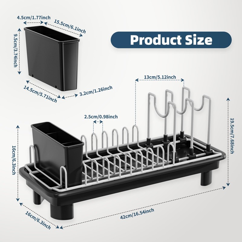 SanDream Small Dish Drying Rack with Removable Utensil Holder &