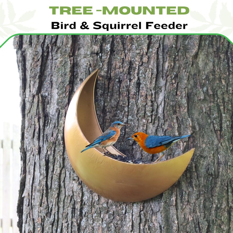 Fence & Tree Mounted Moon Bird Feeder – Cardinal, Squirrel