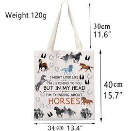 Horse Tote Bag Horse Gifts for Horse Lovers Equestrian Gifts Canvas Tote Bags Reusable Shoulder Bag for Travel Work Shopping, Horse Tote Bag, Large