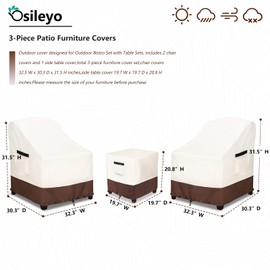 Osileyo Patio Furniture Covers for 3 Piece Outdoor Bistro Sets,100% Waterproof Outdoor Furniture Cover,Includes 2 Chairs and Coffee Table Coffee Table Cover,Beige & Brown