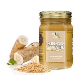 Green Jay Gourmet Horseradish Mustard - Natural Specialty Spread & Condiment - Tangy Handmade Marinade Dressing & Dip for Salads, Burgers, Sandwiches & Meats - No Gluten or Preservatives - 13 Ounces