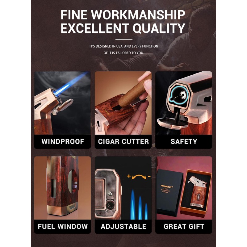 Butane Torch Lighter with V Cutter, Windproof Jet Flame Lighter