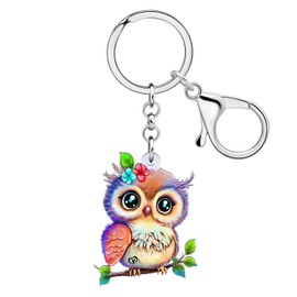OUSIO Acrylic Cute Owl Keychain Colorful Cartoon Owl Night Bird Animals Key Ring For Women Party Gifts Charms Bag Purse Decor (Multi)
