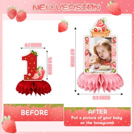 Strawberry Birthday Decorations, Strawberry Sweet One Party Decorations Honeycomb Centerpiece for Table, Strawberry Baby Birthday Decorations Girl Photo Table Centerpiece Party Supplies