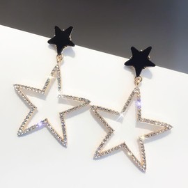 Stocking Stuffers Holiday Outfits for Women 2024 Star Earrings for Women Rhinestone Star Dangle Earrings Double Star Earrings for Girls Cute Dainty Star Birthday Party Jewelry Gifts Gold