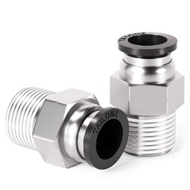 TAILONZ PNEUMATIC Male Straight 1/4 Inch Tube OD x 1/4 Inch NPT Thread Push to Connect Fitting PC-1/4-N2 (Pack of 5)