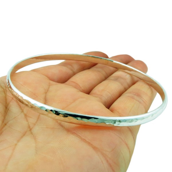 Large Hallmarked Solid 925 Hammered Sterling Silver Circle Bangle