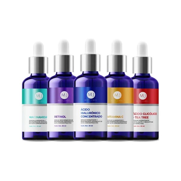 Kit Facial Avanzado Con 5 Sueros Ácido hialurónico, Retinol, Vitamina