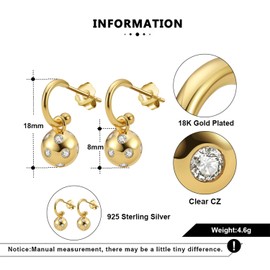 Pickleball Earrings for Women - 18K Gold Plated Over Sterling Silver | Pickleball Earrings, Christmas Gift for Pickleball Lovers, Sterling Silver, Cubic Zirconia