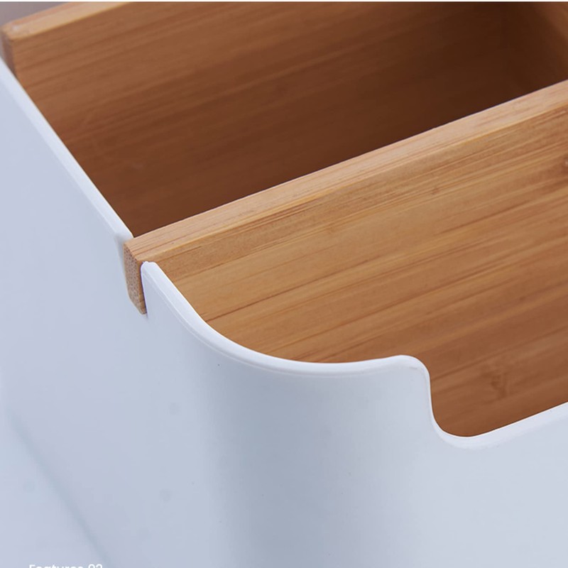 VICDUEKG Desk Organiser, 5 Compartments Bamboo Office Organiser with Pen