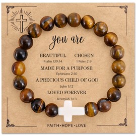 VIBILIA Cross Beaded Bracelets for Women, Christian Gifts, Brown