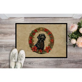 Caroline's Treasures DAC2365JMAT Flat-Coated Retriever Christmas Flowers Doormat Front Door Mat Indoor Outdoor Rugs for Entryway, Non Slip Washable Low Pile, 24H X 36W