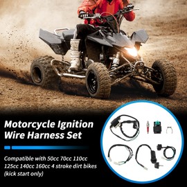 X AUTOHAUX Motorcycle Ignition Wire Harness Set with Engine Stop Key Switch Ignition Coil CDI Box Spark Plug Rebuild Kit for Kick Start Dirt Pit Bike ATV 50CC 70CC 90CC 110CC 125CC 160CC