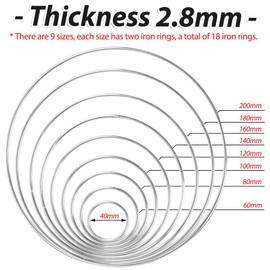 PNOOFR Pack of 18 Metal Rings Wire Rings Metal Rings Silver Metal Rings for Crafts Dream Catcher Rings Silver for DIY Floral Hoop, Dream Catcher, Wedding Wreath, Floristry, Wall Hanging