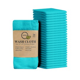 Softolle 100% Cotton Ring Spun Wash Cloths – Bulk Pack of Washcloths – 12x12 Inches – Wash Cloth for Face, Highly Absorbent, Soft and Face Towels (Turquoise, 24 Pack)