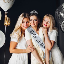 CIEHER Bachelorette Party Decorations Kit,Crown & Bride To Be Sash,Bride Crowns for Women,Bride Sash for Bridal Shower,Silver Tiara