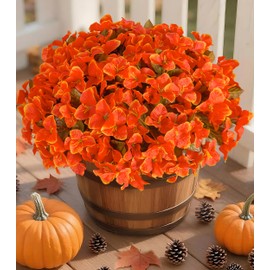 Ivydale Artificial Fall Flowers for Outdoors, 4 Bundles Faux Silk Bougainvillea Flower Plants Fake Outdoor Flowers for Planter Patio Porch Window Garden Home Decoration, Fall Orange