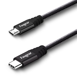 Fasgear USB C to Micro USB Cable 30cm Nylon Braided Type C to Micro USB Cord Compatible with Galaxy S7/S6, HTC One/10 and More (Black, 1ft)