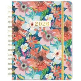 2026 Diary - A5 Diary 2026 Week to View from January to December 2026, Twin-Wire Binding, Hard Cover, Elastic Closure, 21.5 x 15.5 x 1.5 cm, Floral