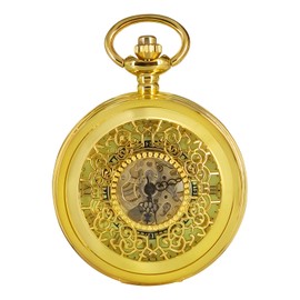 BOSHIYA Vintage Mechanical Pocket Watches for Men Luminous Steampunk Pocket Watch with Chain Black Skeleton Dial Roman Numberals Pocketwatch Gifts for Fathers Day (US-Golden Machines-12-ZT)