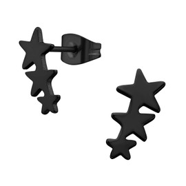 Bungsa Unisex Triple Star Stud Earrings Stainless Steel Black, Stainless Steel, No Gemstone