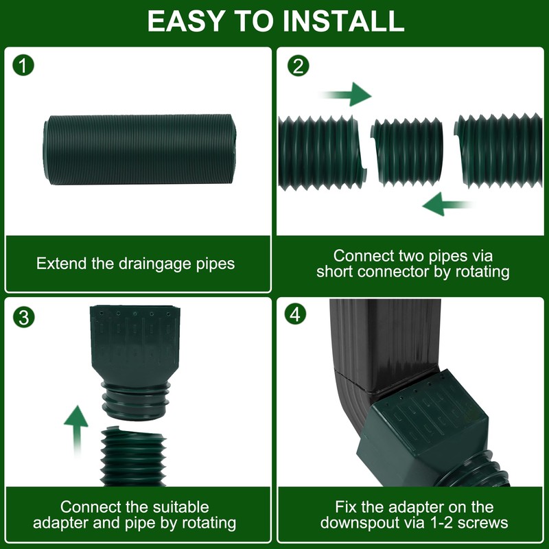 2 Pack Rain Gutter Downspout Extensions, Upgraded Flexible Drain Downspout