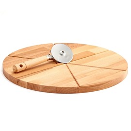 Bisetti Beech Wood Pizza Cutting Board with Cutter