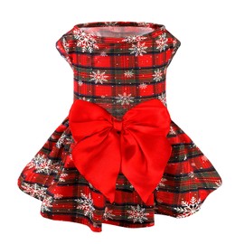 PUPTECK Plaid Dog Christmas Dress Cute Puppy Costume Outfit Small Dogs Clothes with Bowknot Skirt, Snow, XS