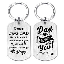 Alotozo Best Dog Dad Keyring - Dad Gifts from Dogs - Doggy Daddy Christmas Birthday Gift from Dogs - Dear Dog Dad Keyring