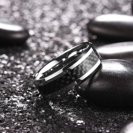 King Will GENTLEMAN Men's Black Tungsten Carbide 8mm Carbon Fiber Inlay Comfort Fit Wedding Band Ring 13