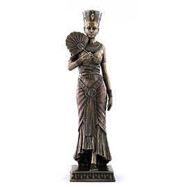 8.75 Inch Egyptian Queen Holding Fan Cold Cast Bronze Figurine