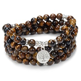 Tree of Life Charm 108 Mala Prayer Beads Bracelet Healing Calming Mala Necklace for Yoga Meditation Practice, Stone