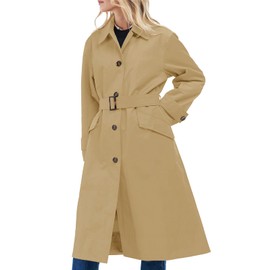 Tankaneo Womens Trench Coats Single Breasted Long Windproof Overcoat with Pockets and Belt