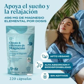 B-fit Citrato Y Glicinato De Magnesio 220 Caps Mag Complex 55 Porciones                                                                               