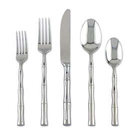 Supreme Housewares 20-Piece Bamboo Shaped Flatware Set, 18/8 Stainless Steel Silverware Cutlery Set, Service for 4, Mirror Polished, Dishwasher Safe (Bamboo)