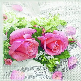 Invitalafete Servietten, Watte, 3-lagig, 33 x 33 cm, Rosenmotiv, 20 Stück